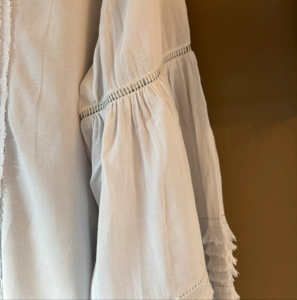 Paul & Joe Light Blue Ruffle-Trim Button-Front Blouse - Picture 4 of 7